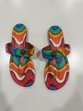 Kurt Geiger Multicolor Wavy Pattern Leather Thong Sandals